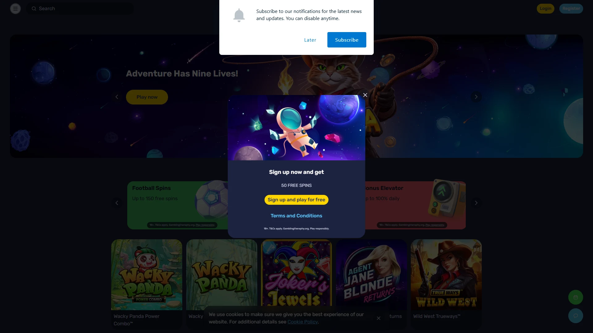Galaxyno casino lobby on desktop